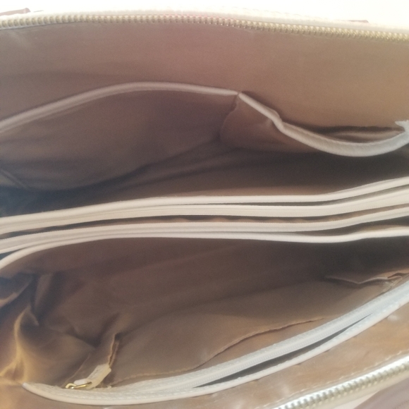 Joy & Iman Leather Timeless Chic Leading Lady Satchel Bag White and Tan Two Tone - Picture 11 of 14